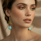 Vintage-Inspired Gold-Plated Alloy Drop Earrings with Resin Stones
