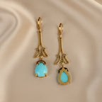 Vintage-Inspired Gold-Plated Alloy Drop Earrings with Resin Stones