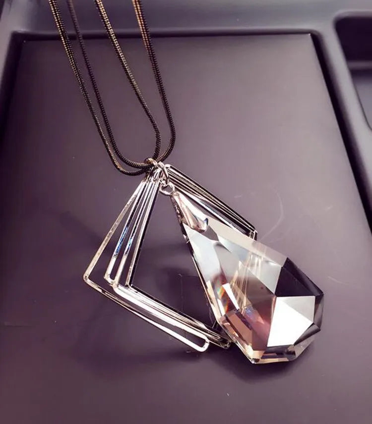 Bold Long Statement Necklace with Oversized Crystal Pendant - Choose Yours