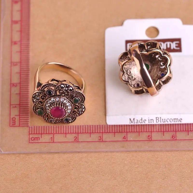 Antique Inspired 18K Gold Plated Crystal Ring