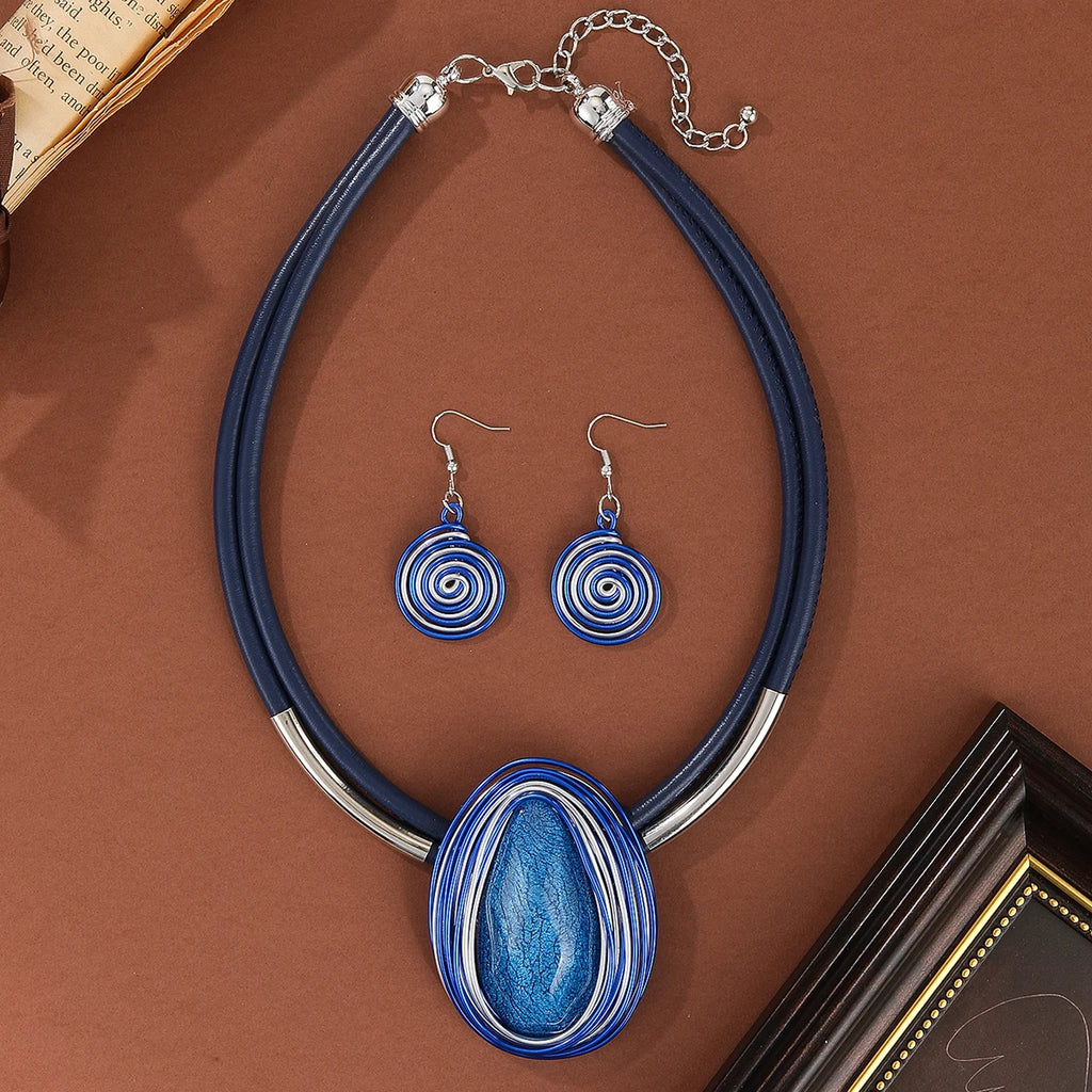 Colorful Oval Crystal Statement Necklace & Earrings Set