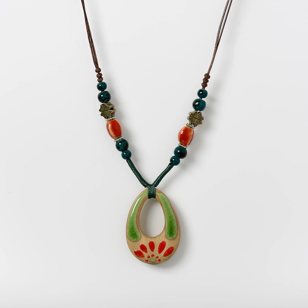 Handmade Ceramic Pendant Beads Necklace Retro