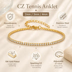 18K Gold Plated Stainless Steel Cubic Zirconia Tennis Anklet