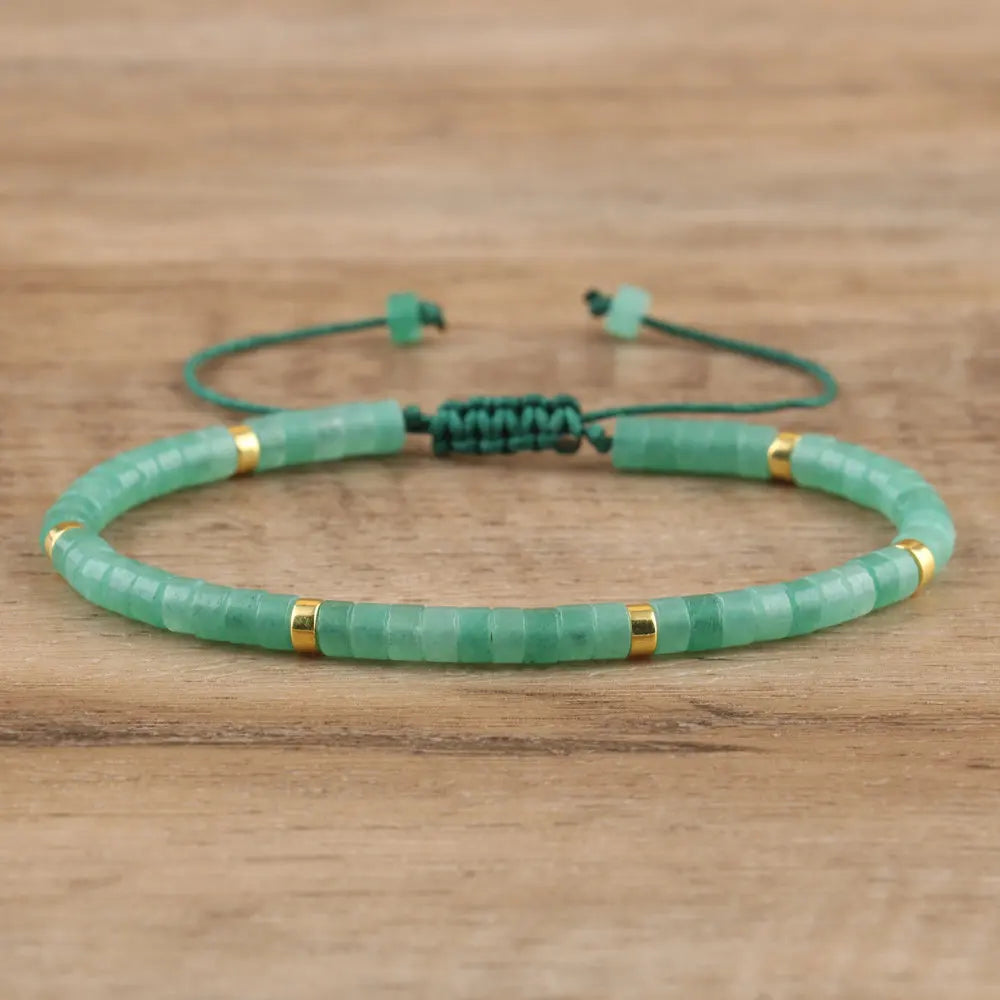 Adjustable Rope Bracelet with Natural Stone Beads - Large Selection