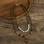 Boho Tiger Eye, Indian Agate & Pearl Layered Necklace