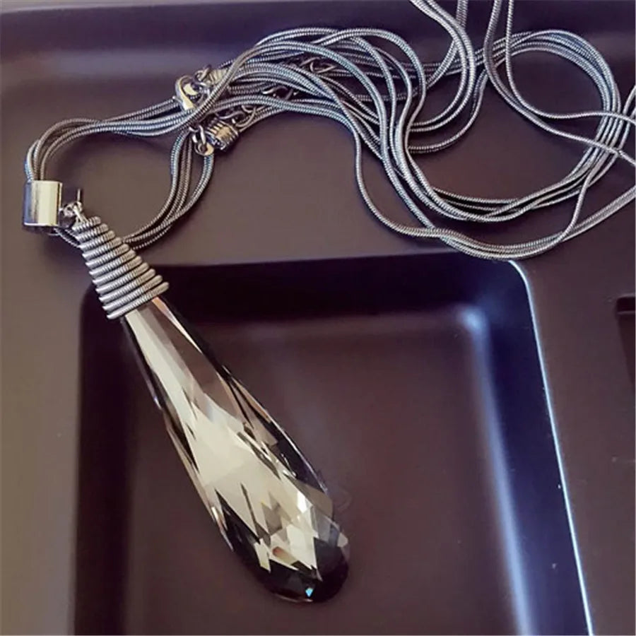 Bold Long Statement Necklace with Oversized Crystal Pendant - Choose Yours