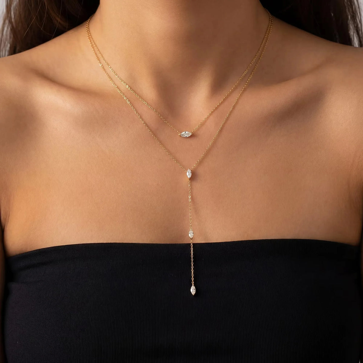 18K Gold-Plated Stainless-Steel Necklaces in Gold or Silver with Zircon Stone