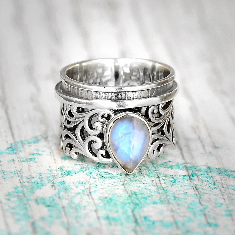 Vintage Cubic Zirconia Ring – Thick Copper Bezel, Gothic Fantasy Style