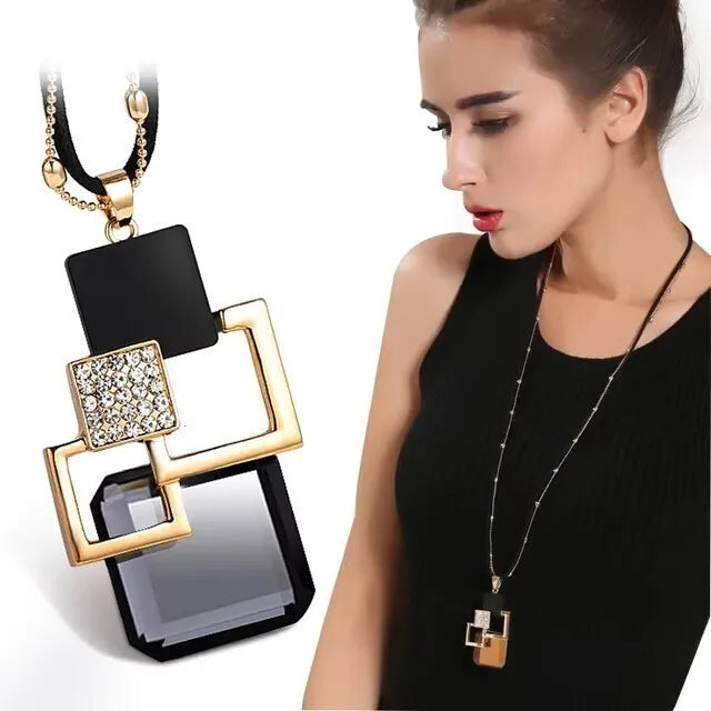 Bold Long Statement Necklace with Oversized Crystal Pendant - Choose Yours