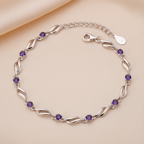 Chain Bracelet in 925 Sterling Silver with Clear or Purple Cubic Zirconia