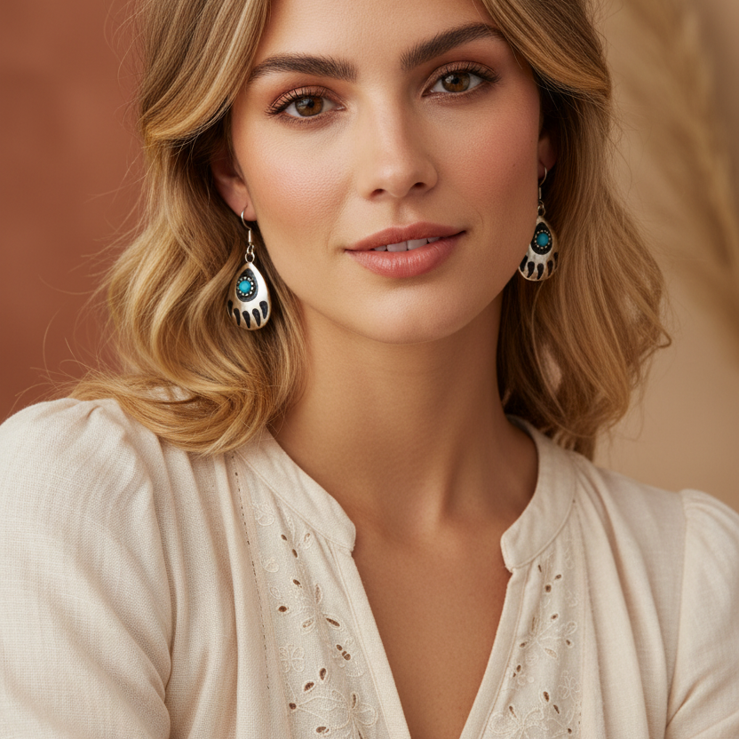 Boho Turquoise Bear Claw Drop Earrings