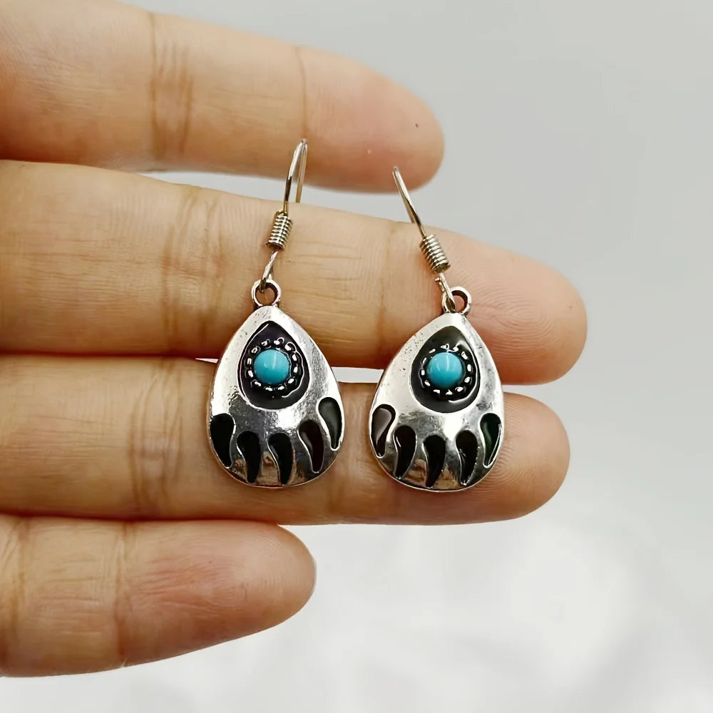 Boho Turquoise Bear Claw Drop Earrings