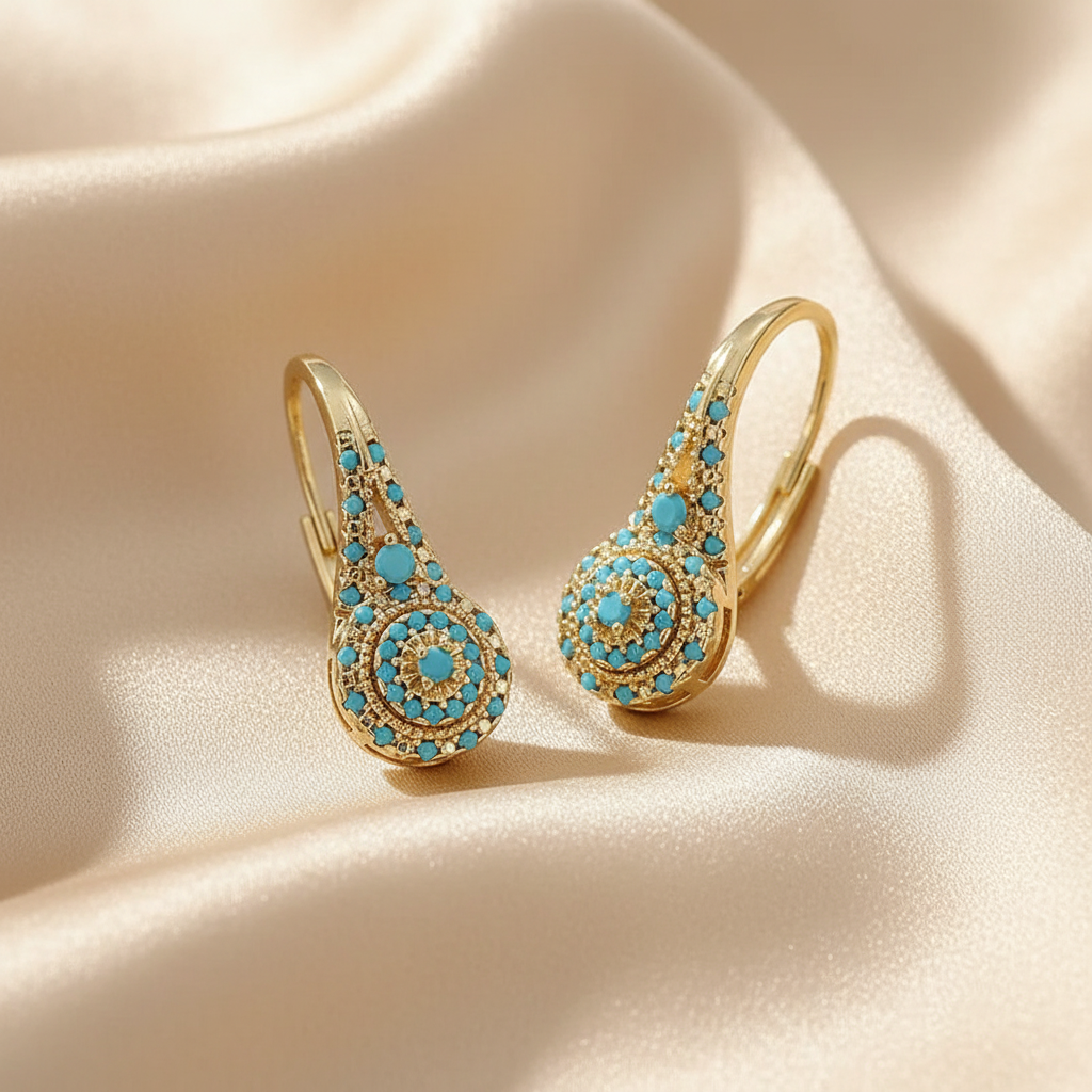 Bohemian Blue Stone Inlaid Gold-Plated Alloy Drop Earrings