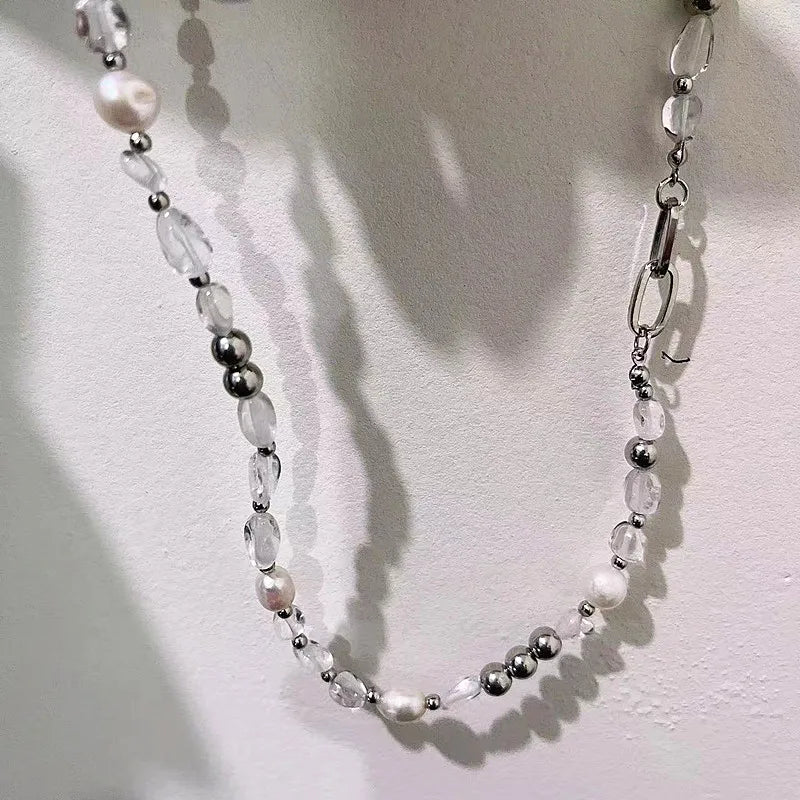 Natural Blue Crystal Freshwater Pearl Alloy Necklace