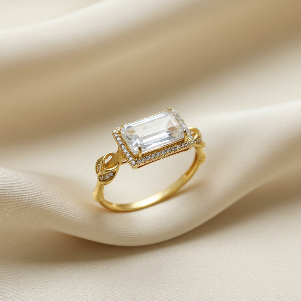 Antique Inspired Natural Ice Chalcedony Stone CZ Ring - Gold Plated, Adjustable, Unique