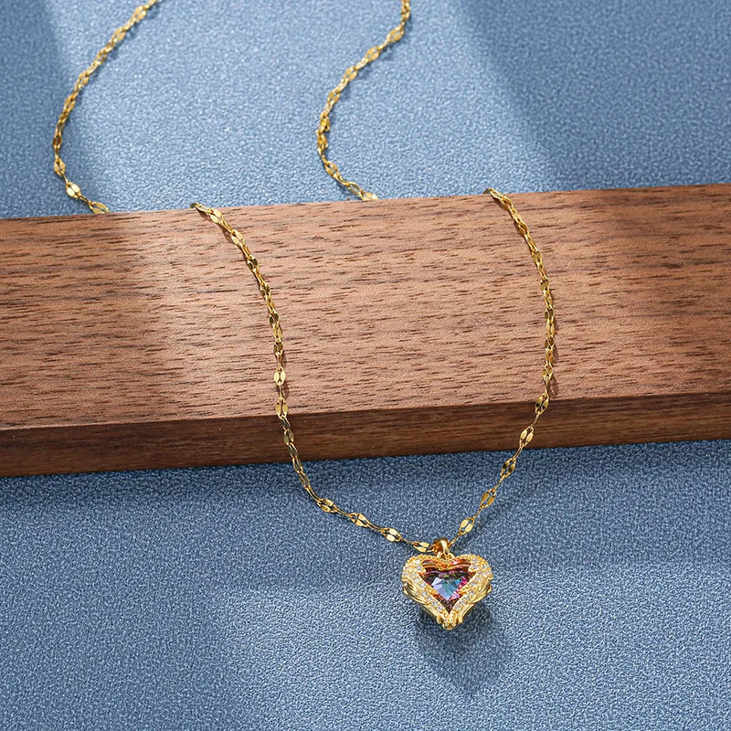 18K Gold Plated Cubic Zirconia Heart Necklace