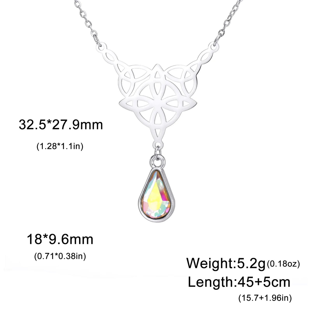 Celtic Knot Stainless Steel Drop Stone Pendant Necklace