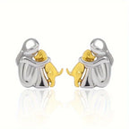 Two Tone Girl & Dog Hug Jewelry Set: Necklace & Earrings, Zinc Alloy