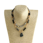 Boho Natural Stone Beads Necklace with Zircon Pendant