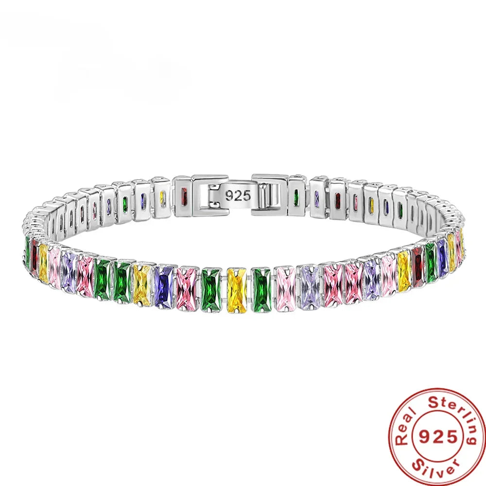 Selection of 925 Sterling Silver Tennis Bracelets with Multi-colored Zircons