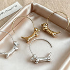 Polished Silver Plated Sausage Dachshund Dog Open Hoop Earrings