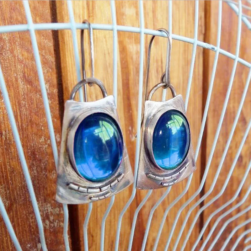 Vintage-Inspired Moonstone Drop Earrings – Bold Oval and Square Statement Design