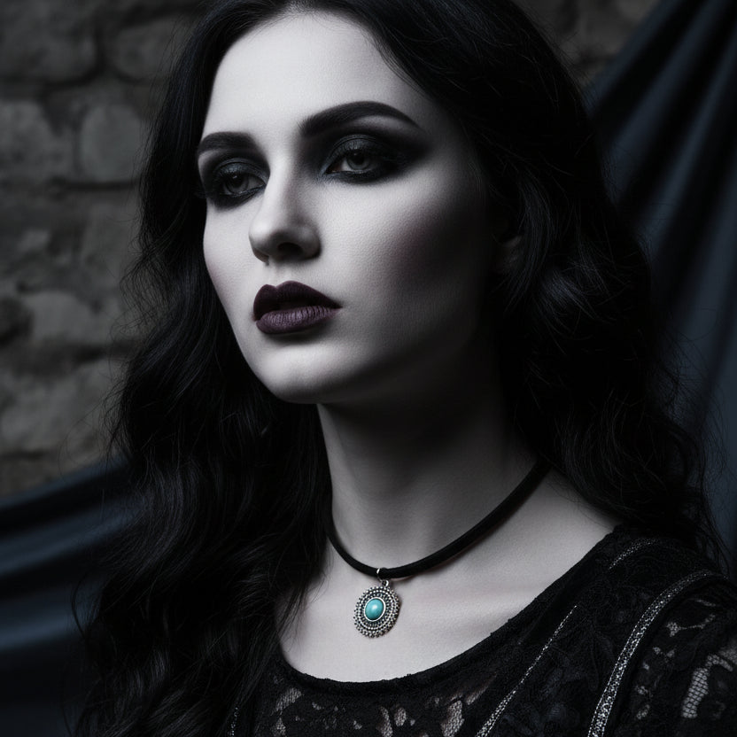 Boho Vamp Rope Choker with Turquoise Pendant