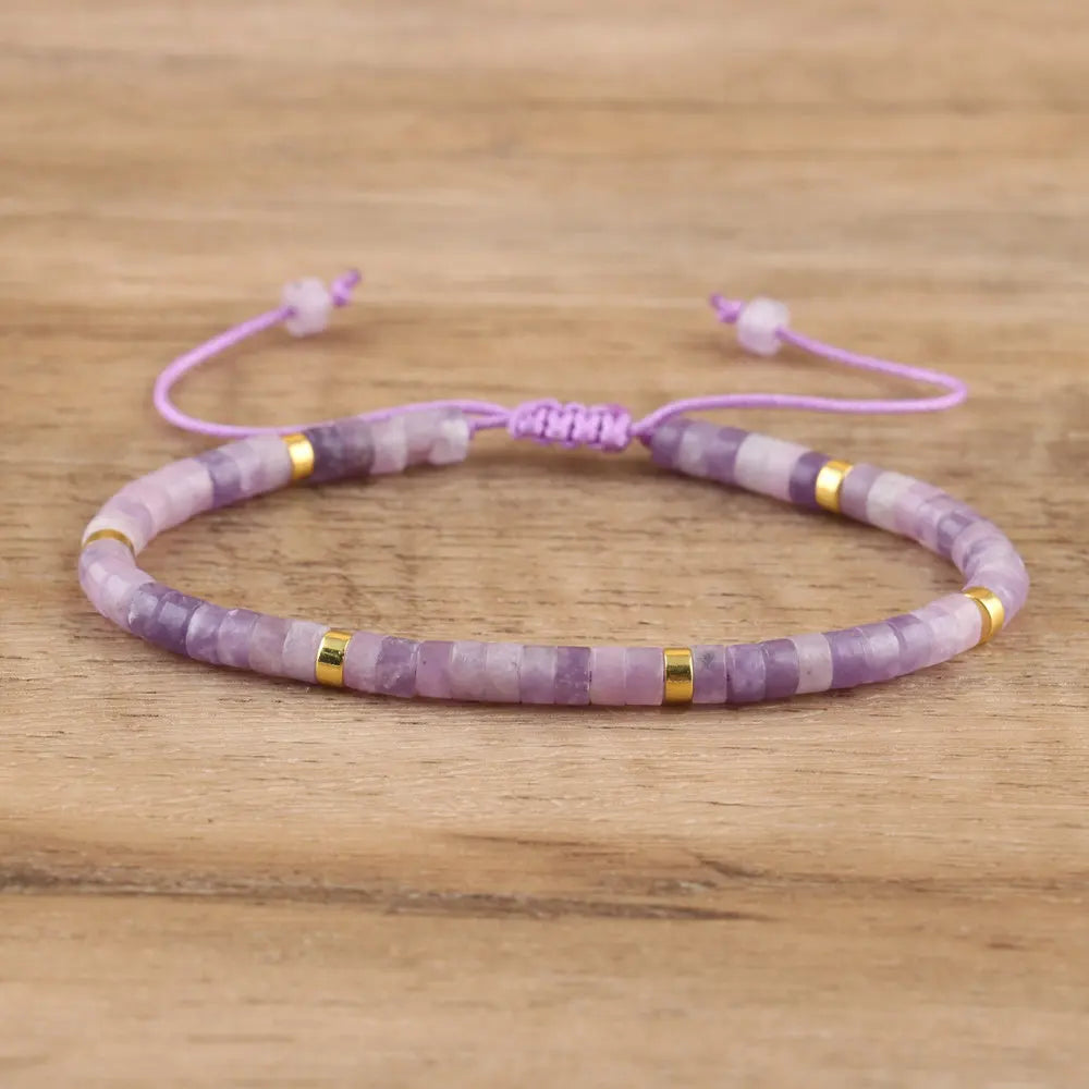 Adjustable Rope Bracelet with Natural Stone Beads - Large Selection