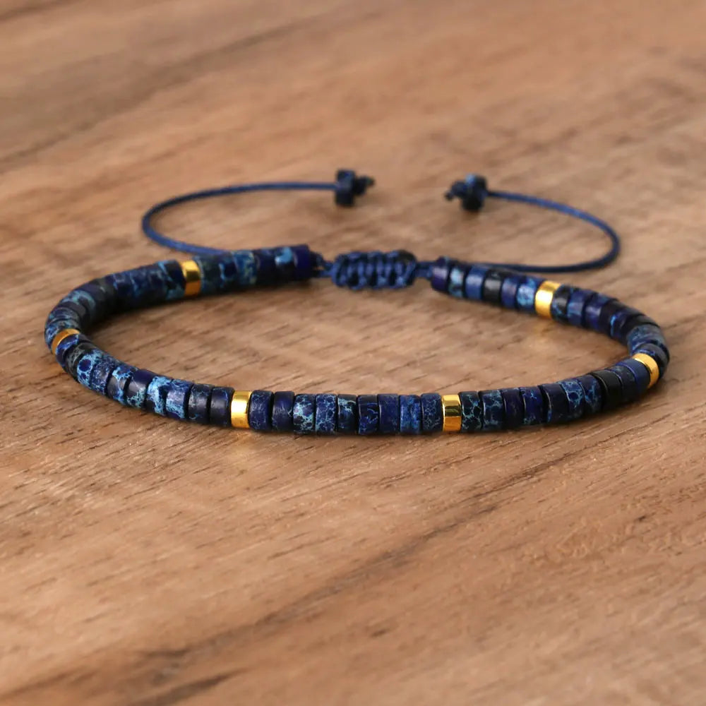 Adjustable Rope Bracelet with Natural Stone Beads - Large Selection