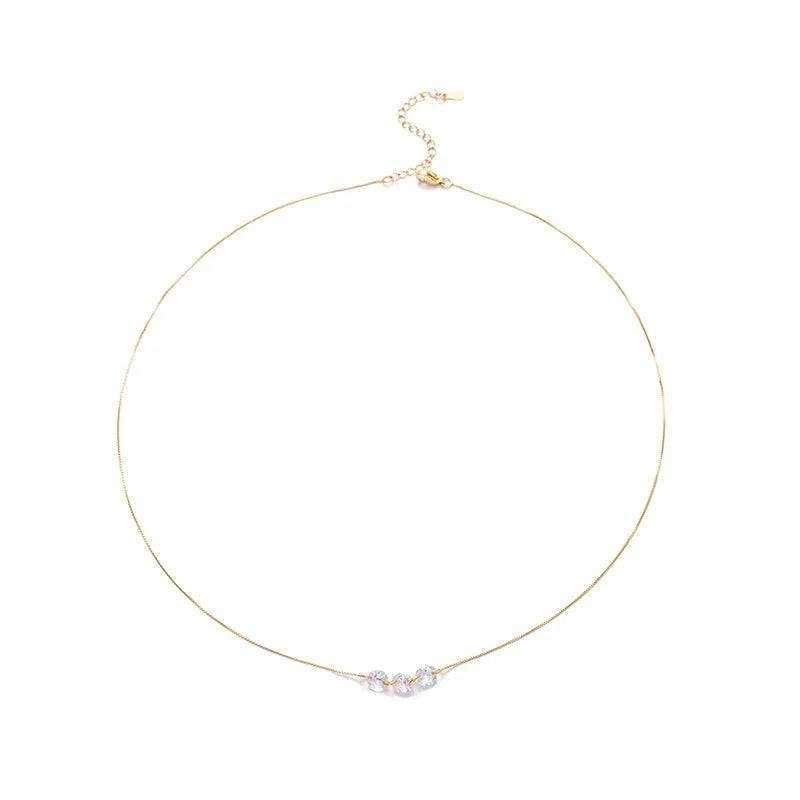 Delicate Cooper Necklace with Three Zircons