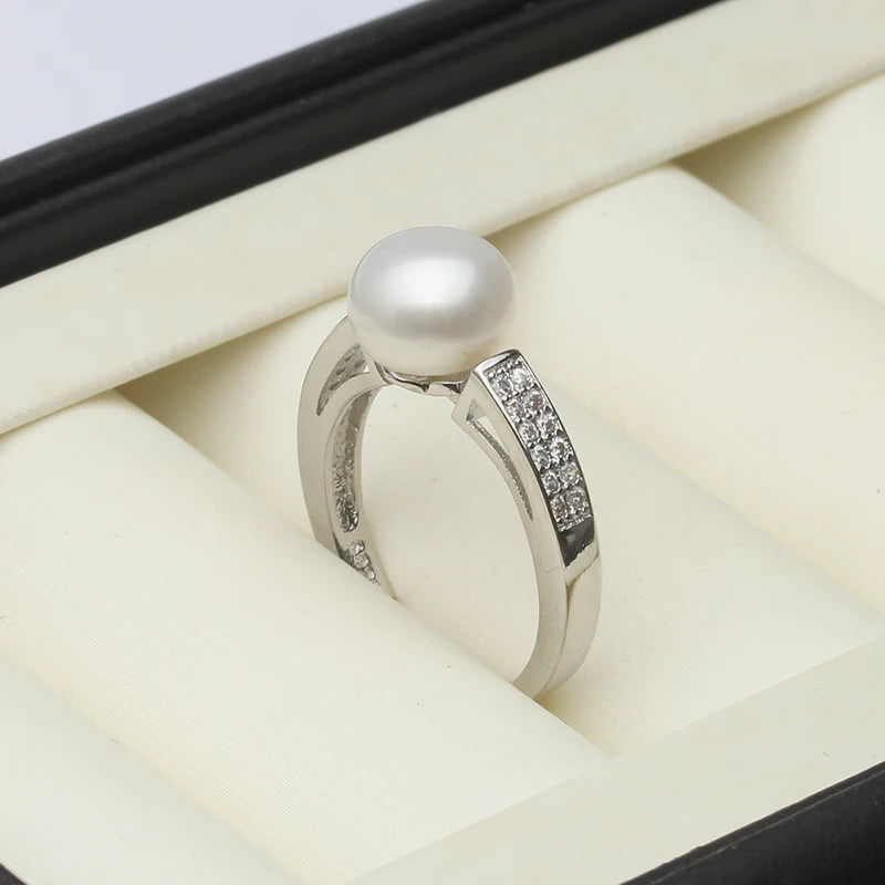 Genuine Freshwater Pearl Zircon Adjustable 925 Sterling Silver Ring