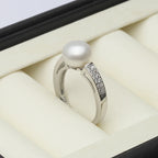 Genuine Freshwater Pearl Zircon Adjustable 925 Sterling Silver Ring