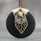 Leather Cord Necklace with Round Wood Leaf Pendant