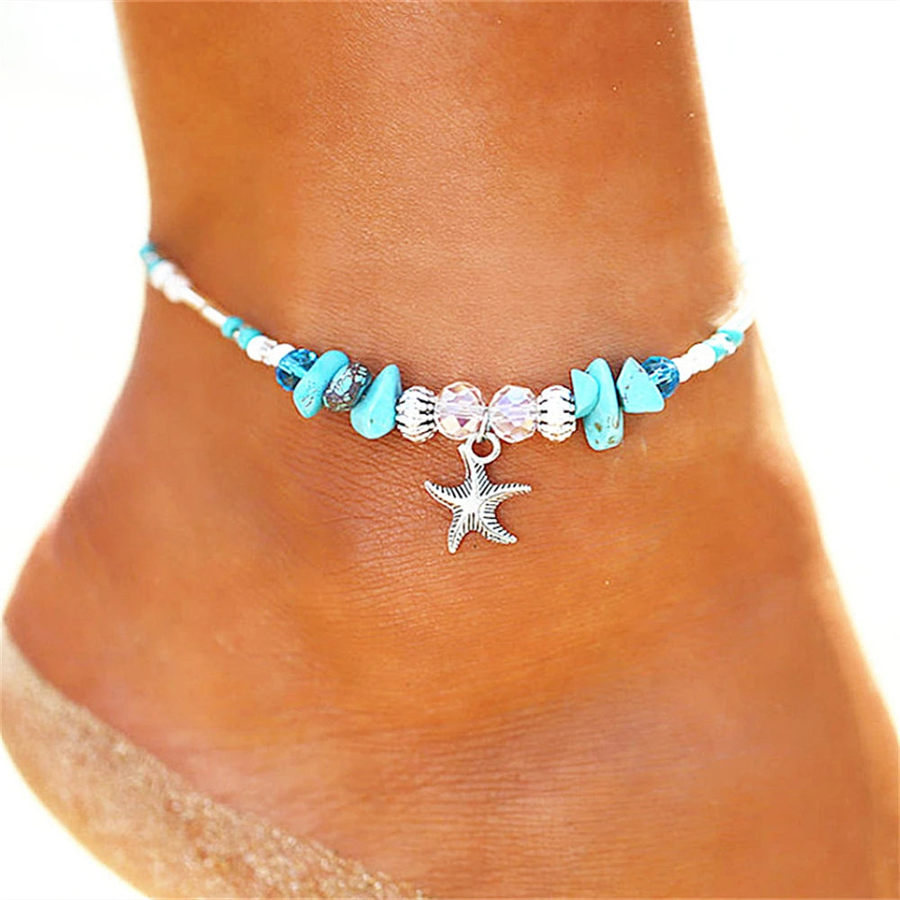 Boho Turquoise Resin Bead Summer Anklet in Zinc Alloy - Choose Your Design