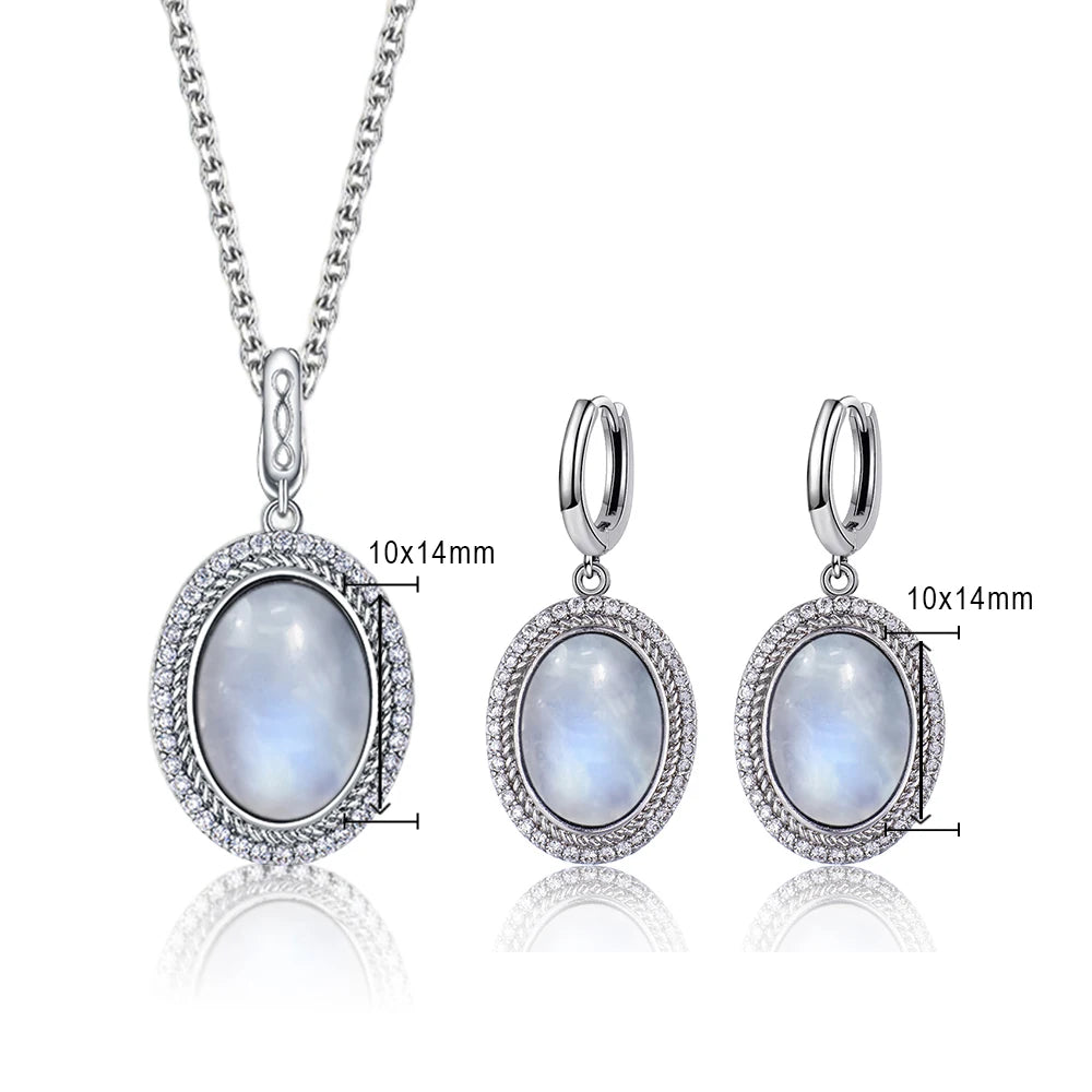 925 Sterling Silver Natural Moonstone Pendant & Earrings Set - Choose Your Stone