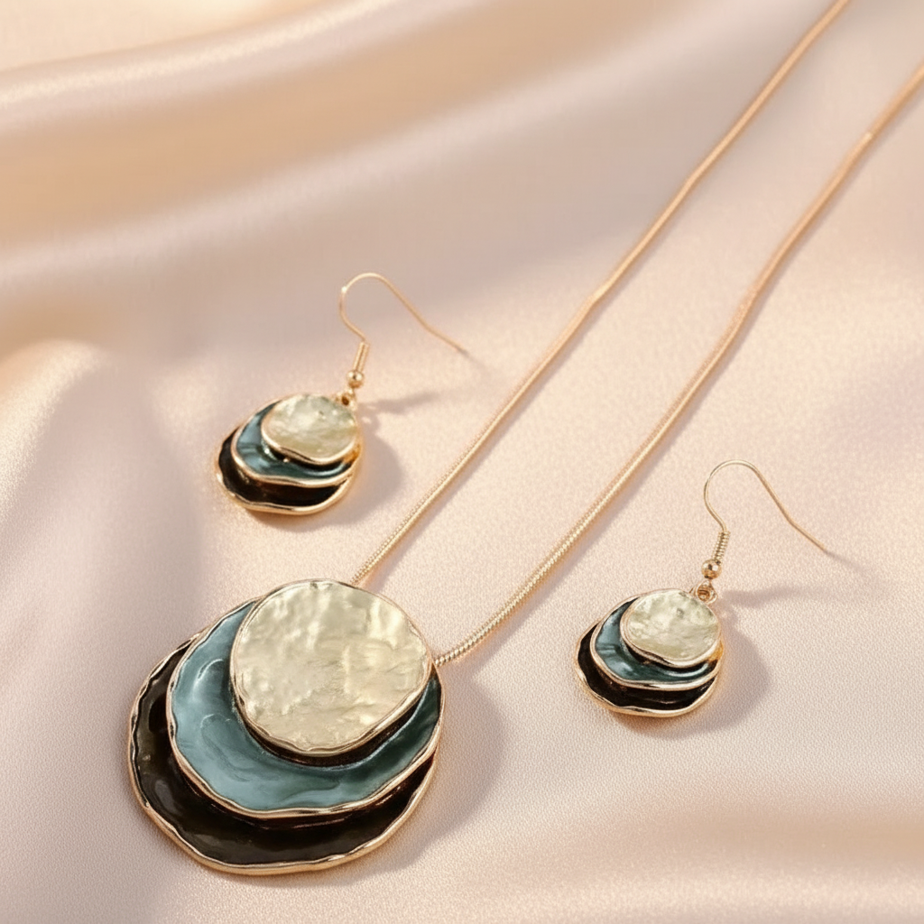 Seashell Inspired 3 Shade Unusual Alloy Earrings & Necklace