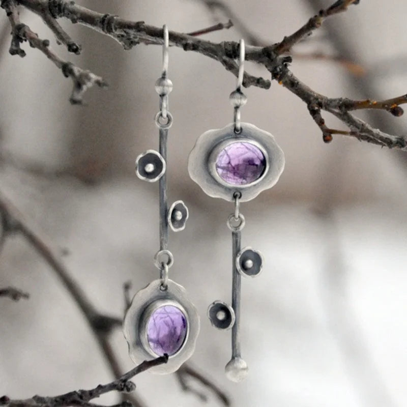 Vintage-Inspired Oval Zircon Flower Asymmetrical Earrings