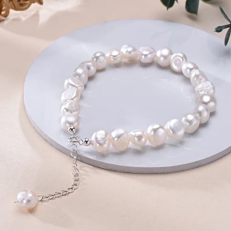 Genuine Freshwater White Pearl Bracelet in 925 Sterling Silver