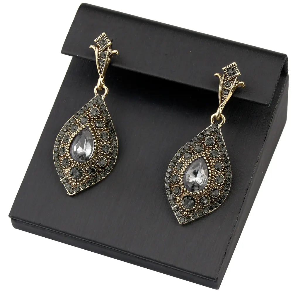 Turkish Gray Crystal Drop Earrings in Plated Alloy