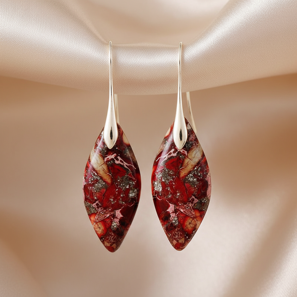 Bohemia Gold Plated Multicolored Natural Stone Leaf Drop Earrings