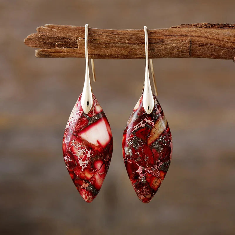 Bohemia Gold Plated Multicolored Natural Stone Leaf Drop Earrings