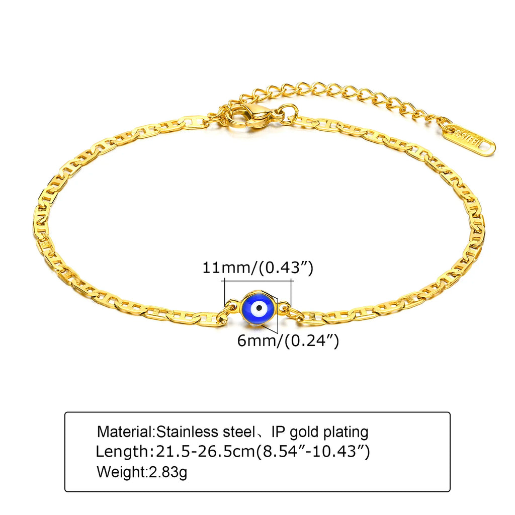 Gold-Plated Stainless-Steel Lucky Blue Evil Eye Anklet - Various Styles!!