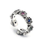 Vintage Inspired Sterling Silver Multicolor CZ Roses Adjustable Ring