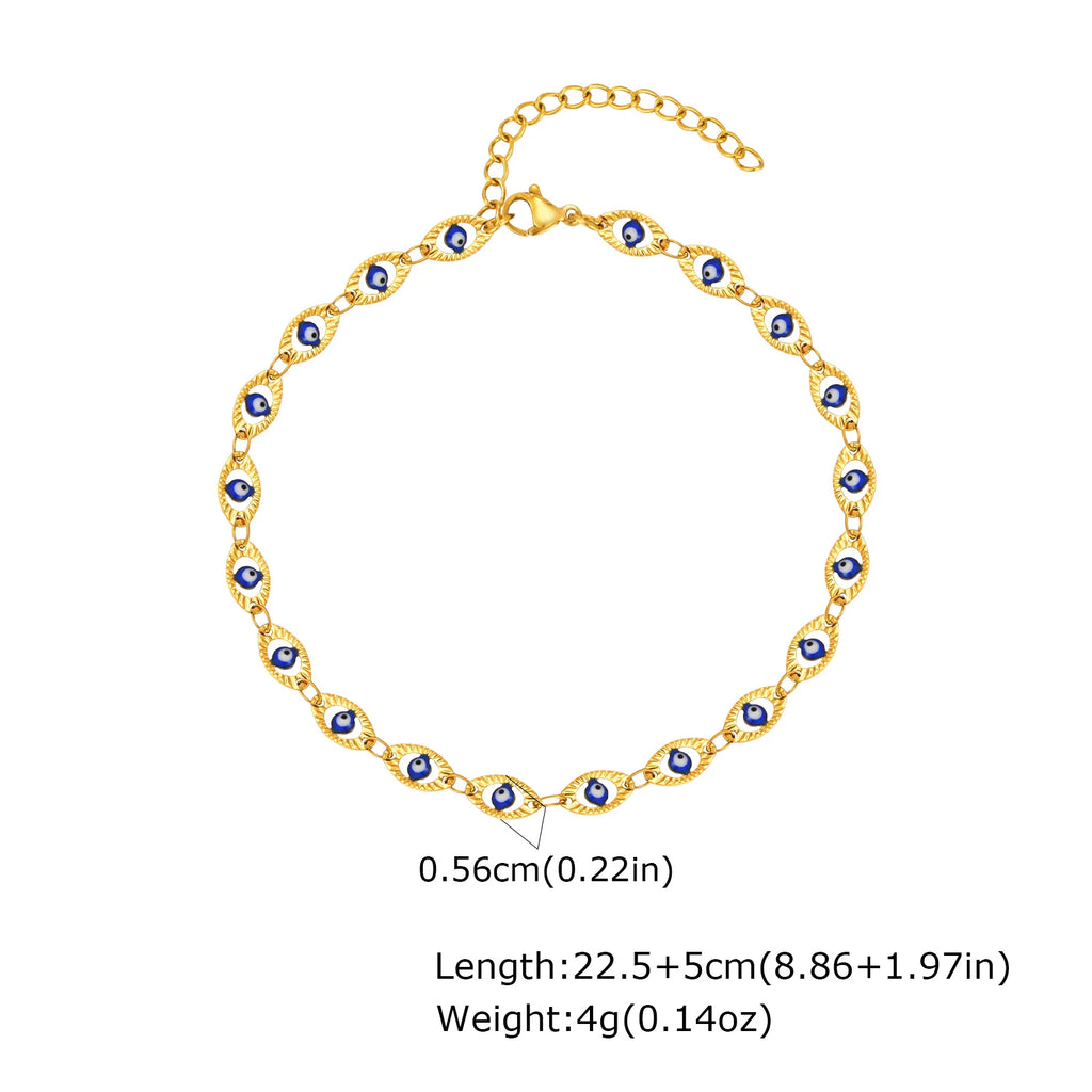 Gold-Plated Stainless-Steel Lucky Blue Evil Eye Anklet - Various Styles!!