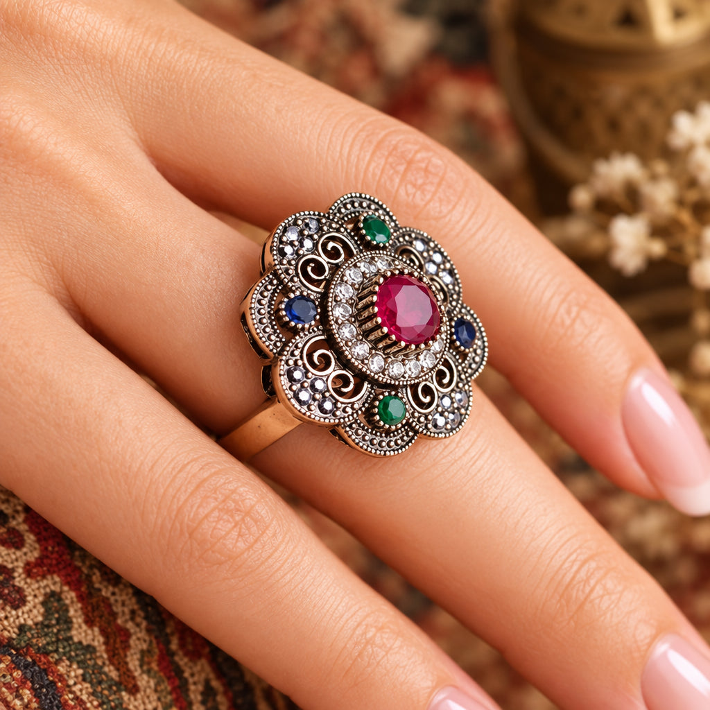 Antique Inspired 18K Gold Plated Crystal Ring