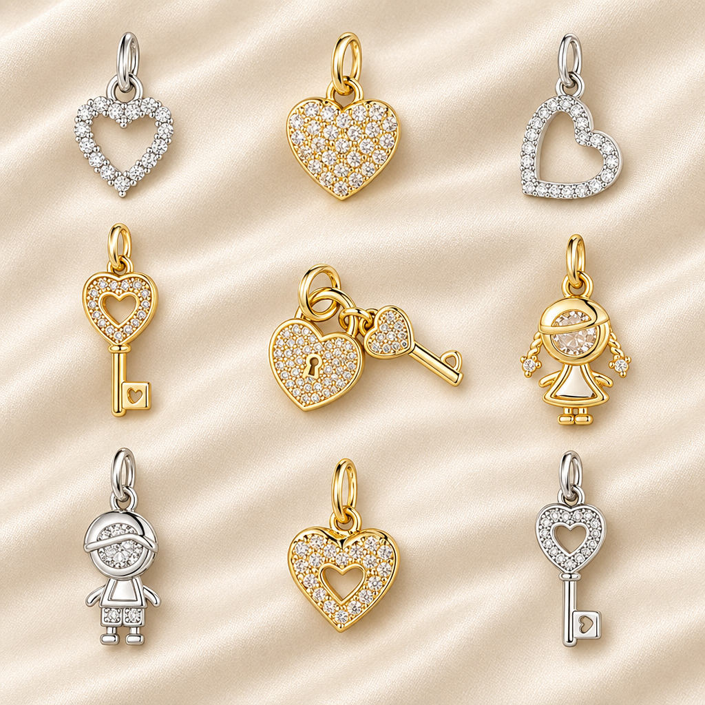 5-Piece Cubic Zirconia Copper Charms for Jewelry Making