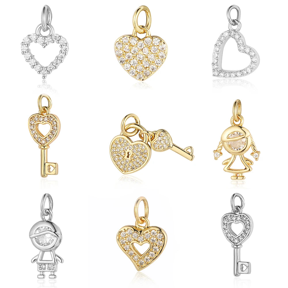5-Piece Cubic Zirconia Copper Charms for Jewelry Making