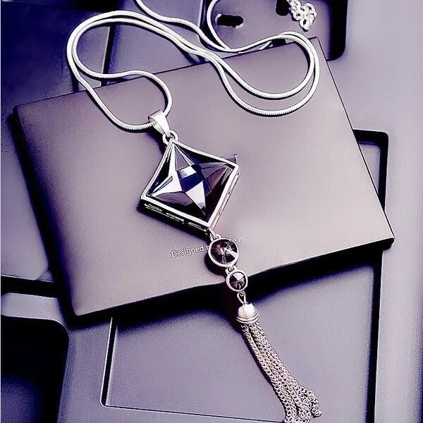 Bold Long Statement Necklace with Oversized Crystal Pendant - Choose Yours