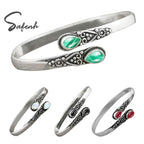 Adjustable Zinc Alloy Flower Detail Bracelet with Stone - Antique Inspired, Elegant, Boho