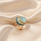 14K Gold Plated Cocktail Ring - Bohemian Three-Layer Circular Blue Bold